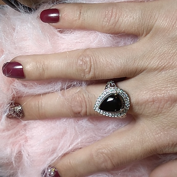 Elite Shungite Diamond Platinum Halo Ring Black Certified Jewelry - Picture 3 of 12